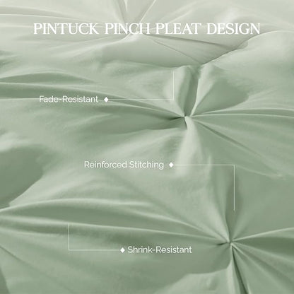 Andency Sage Green Comforter Queen Size, 3 Pieces Western Cute Pintuck Bedding Comforters & Sets for Queen Bed, All Season Solid Lightweight Soft Down Alternative Pinch Pleat Bed Set