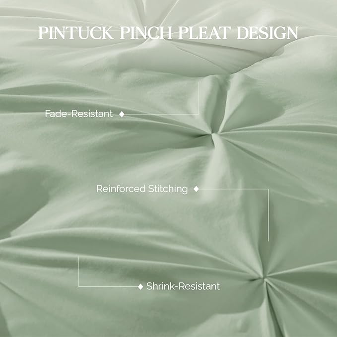 Andency California King Comforter Set Sage Green (104x96Inch), Pinch Pleat Cal King Comforter Set 3 Pieces, Oversized King Pintuck Bed Comforter, Microfiber Down Alternative Comforter Bedding Set