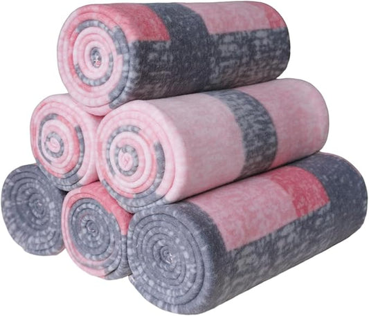ZYFZCYBL Fleece Throw Blankets for Couch Bulk Lightweight Warm Soft Cozy Blanket 6 Pack Bulk Fleece Blanket Solid for Bed Couch Office Gifts Outdoor 50 x 60 inch Pink and Grey