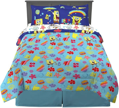 Spongebob Squarepants Kids Bedding Super Soft & Cozy Reversible Microfiber Comforter and Sheet Set with Sham, 7 Piece Queen Size, (Officially Licensed Product) by Franco