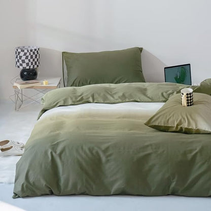 CLOTHKNOW Green White Queen Comforter Set Gradient Green Bedding Comforter Sets All Season Soft Comforter with 2 x Pillow Cases