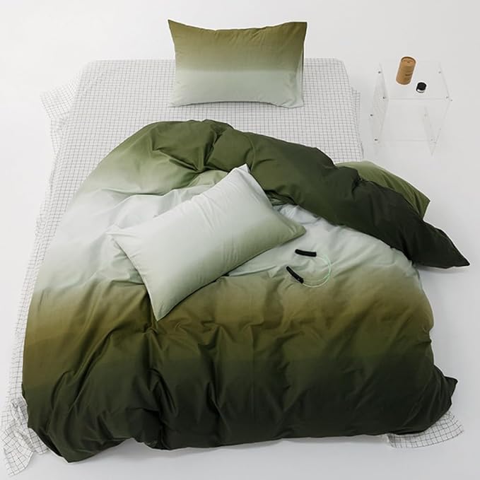 CLOTHKNOW Green White King Size Comforter Set Green Bedding Comforter Sets Soft Olive Comforter with 2 x Pillow Cases