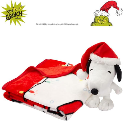 Peanuts Snoopy Holiday & Christmas Kids Bedding Super Soft Plush Pillow and Throw 2 Piece Set, 40 in x 50 in (Officially Licensed Product) by Franco