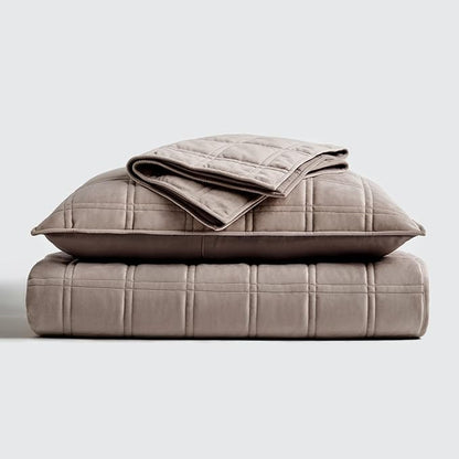 EVERGRACE 3 Pieces Luxurious Velvet Quilt King Size, Ultra Soft Bedspread Coverlet Set, Double Box Stitch Lightweight Velvet Comforter for All Season with 2 Shams, Truffle Taupe, 108"x96"