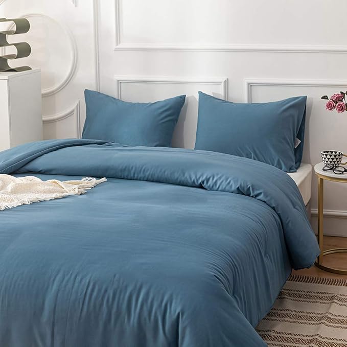 CLOTHKNOW Blue California King Comforter Set Lake Blue Bedding Comforter Sets Soft All Season Women Men Comforter with 2 x Pillow Cases