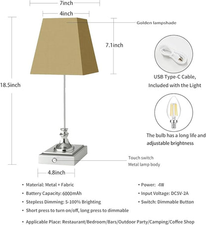 Rechargeable LED Table Lamps with Stepless Touch Control,Light Sliver Cordless Lamp for Living Room&Bedside&Patio&Shower,Small Desk Lamp(6000mAH Battery),2 Pack for Home Decor,Best Gifts for Family