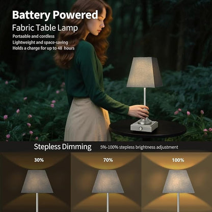 Rechargeable LED Table Lamps with Stepless Touch Control,Sliver Cordless Lamp for Living Room&Bedside&Patio&Shower,Small Desk Lamp(6000mAH Battery),2 Pack for Home Decor,Best Gifts for Family