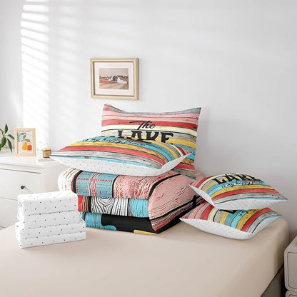 Erosebridal Twin Size Lake Themed Comforter Sets with Sheets 7-Piece Lake House Comforter Set Bed-in-a-Bag (1 Comforter, 1 Flat Sheet 1 Fitted Sheet 2 Pillowcases and 2 Throw Pillow Covers)