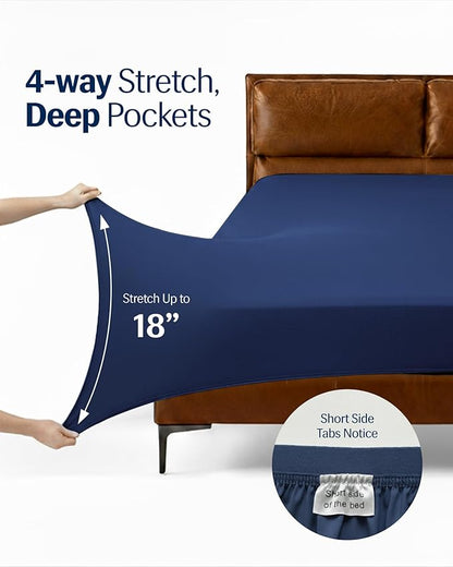 REST® Evercool®+ Cooling Sheet Set, Full Size, Midnight Blue, Breathable Bed Sheets for Hot Sleeper and Night Sweats, with Pillowcases, with Ionic+ Self-Cleaning Silver Yarn for Sensitive Skin, 4PCS