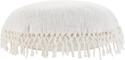 Indigo Ink - Decorative Throw Pillows for Couch or Bed, Boho Home Décor Round Cotton 20" x 20" Pillow with Tassels (Tufted Medallion Collection, Bright White)