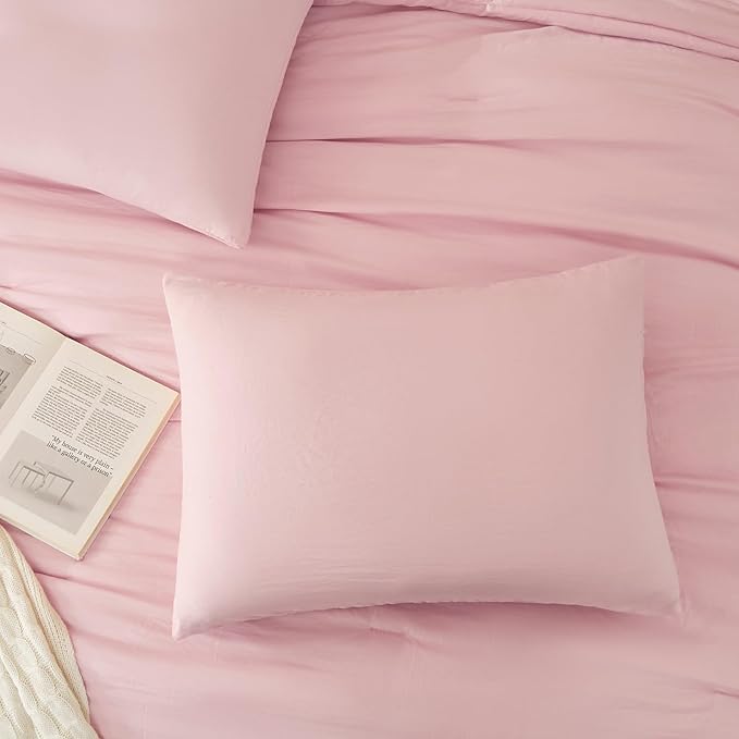 WRENSONGE Queen Comforter Set - 3 Pieces Prewashed Soft Pink Comforter Soft Lightweight for All Seasons,Down Alternative Comforters Queen Size with 2 Pillow Shams