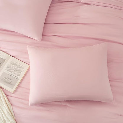 WRENSONGE Queen Comforter Set - 3 Pieces Prewashed Soft Pink Comforter Soft Lightweight for All Seasons,Down Alternative Comforters Queen Size with 2 Pillow Shams