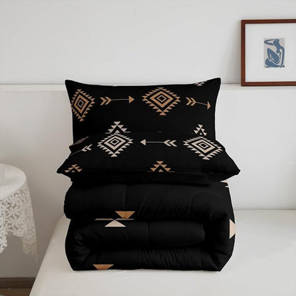 Feelyou Boho Western Comforter Set Brown Black Southwestern Aztec Tribal Queen Size Bedding Set for Kids Boys Girls Bohemian Duvet Quilt