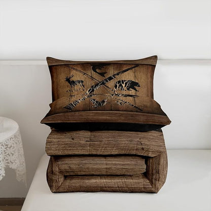 Erosebridal Rustic Farmhouse Bedding Sets Retro Camo Cabin Lodge Comforter Set Twin Hunting and Fishing Bedding Comforter Sets for Boys Adults Men Wildlife Bear Deer Fish Duck Quilt Set 2 Pcs