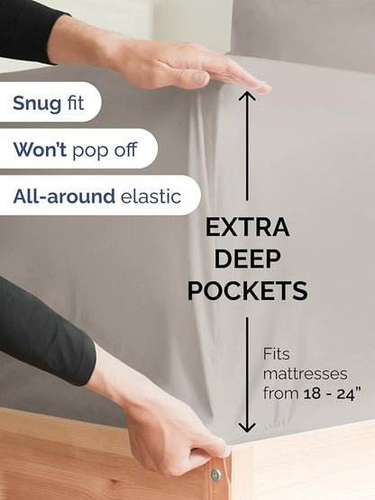 Extra Deep Full Sheet Set - 6 Piece Breathable and Cooling Sheets - Hotel Luxury Bedding for Women, Men, Kids & Teens - Easy & Secure Fit - Soft, Wrinkle Free & Comfy - Extra Deep Pockets - Light Grey
