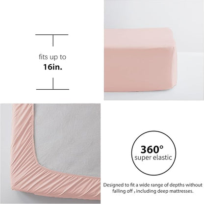 Zzlpp Twin Comforter Set - 5 Pieces, Pink Seersucker Bed in a Bag with Comforter, Pillow Sham, Pillowcase, Flat Sheet, Fitted Sheet