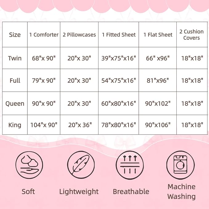 Feelyou Cute Pink Bow Comforter Set Full Size, Pink Girls Bow 7 Pcs Bedding Set for Kids, Dreamy Bowknot Princess Bed in a Bag, Bed Sheet Sets with Fitted Sheet Pillowcases for Bedroom Bed Decor