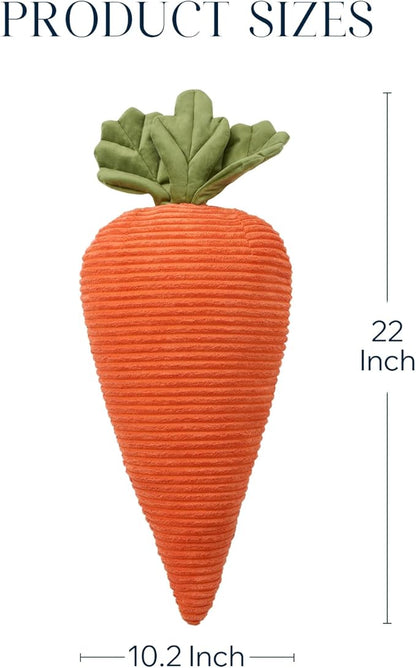 Phantoscope Fruit Shaped Pillows Series Happy Easter Carrot Shaped Pillow Fun Home Decor of Fruit Themed Cushion Corduroy Carrot with Leaves Decorative Pillow for Couch Bed, Orange, 22 x 10 inches
