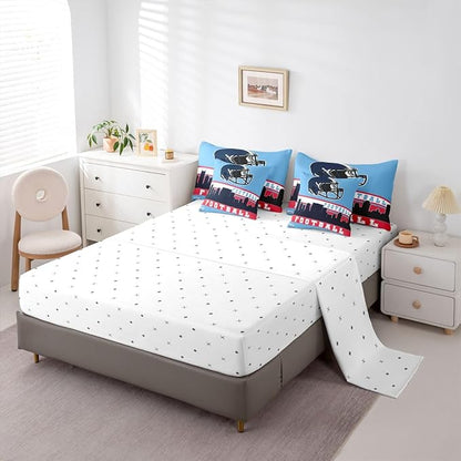 Erosebridal Football 7 Pcs Comforter Set King Football Fans Bedding for Boys Girls Football City Sheet Set Bed in A Bag Purple Rugby Competition Room Decor Sports Ball Game Quilt
