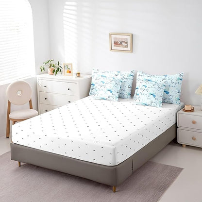 Feelyou Bow Bedding Set for All Season Boys Girls Full Size Cute Bowknot 7 Pieces Comforter Sets for Kids Women Men Blue Girls Bow Bed in a Bag with Comforter, Sheets, Pillowcases & Cushion Cover