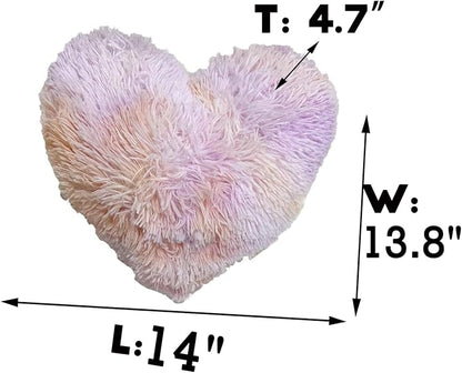 MorroMorn Fluffy Heart Throw Pillows, Shaggy Decorative Pillow for Sofa Couch Bed, Cute Room Decor Decorations for Women Girls Kids (Tie-dye Magic)