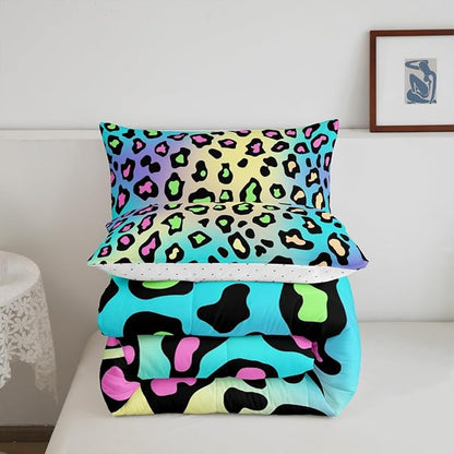 Feelyou Leapord Comforter Set Full Size Leopard Print Comforter for Boys Girls Teens Cheetah Print Bedding Set Morden Duvet Set Room Decor Pale Blue Quilt Set