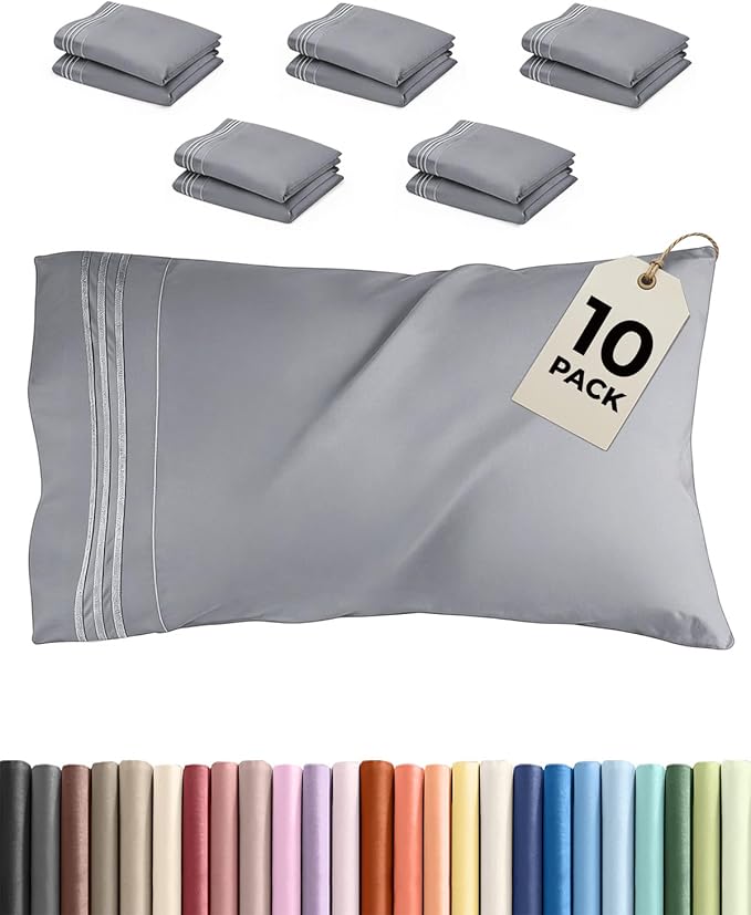 King Pillow Cases Set of 10 - Ultra Soft Hotel Quality Pillowcase Covers - Comfy. Cozy & Wrinkle Free - Shrink, Stain and Fade Resistant - Machine Washable Pillow Protectors - 10 Pcs Set - Steel Blue