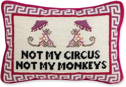 FURBISH Needlepoint Decorative Throw Pillow - Not My Circus Not My Monkeys, Small Embroidered Accent Pillow for Bed, Chair, Couch, Sofa, Eclectic Home Decor, 10" x 14"