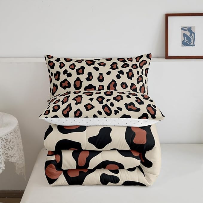 Feelyou Leapord Comforter Set King Size Leopard Print Comforter for Boys Girls Teens Cheetah Print Bedding Set Morden Duvet Set Room Decor Pale Brown Quilt Set