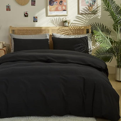 CLOTHKNOW Black Twin Comforter Set 3Pcs All Black Bedding Comforter Sets Soft Comforter Boys Men Comforter Sets