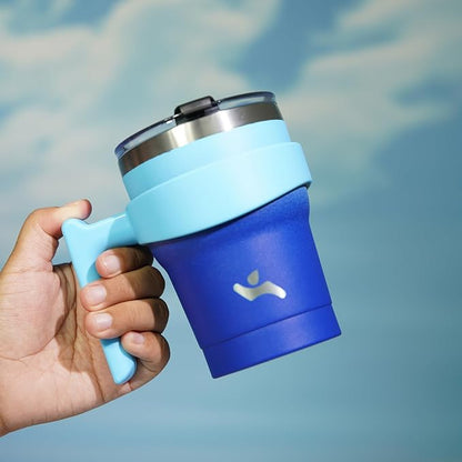 10 oz Tumbler with Handle and 2 Straw 2 Lid, Insulated Water Bottle Stainless Steel Vacuum Cup Reusable Travel Mug,Sky