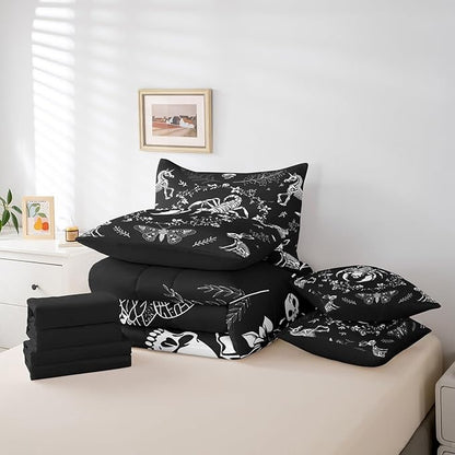 Scorpion 7 Pieces Bedding Set Full,Gothic Reptile Animals Exotic Style Kids Comforter Sets,Boho Flowers Butterfly Bed Sets with 1 Comforter,2 Pillowcases,2 Pillow Covers,1 Flat Sheet,1 Fitted Sheet