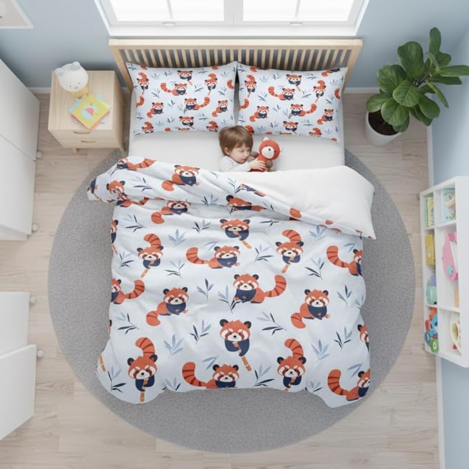 Red Panda Comforter Set Full Size,Cute Bedding Set for Boys Girls, Hoilday Decor Down Alternative Comforter with 2 Pillowcases/79 * 90