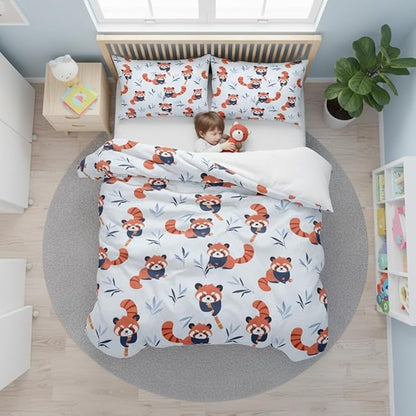 Red Panda Comforter Set Twin Size,Cute Bedding Set for Girls Kids,2 Pcs Warm Microfiber Quilt Set with 1 Pillowcase/68 * 86