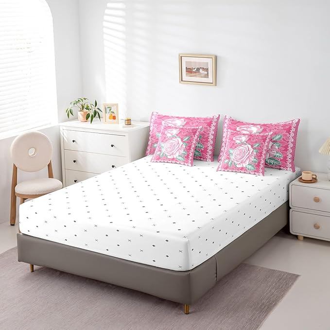Feelyou Rose Comforter Set Full Size 7 Pieces Rose Floral Flower Bedding Set for All Season Romantic Vintage Garden Flower Bed in a Bag with Comforter, Sheets, Pillowcases & Cushion Cover