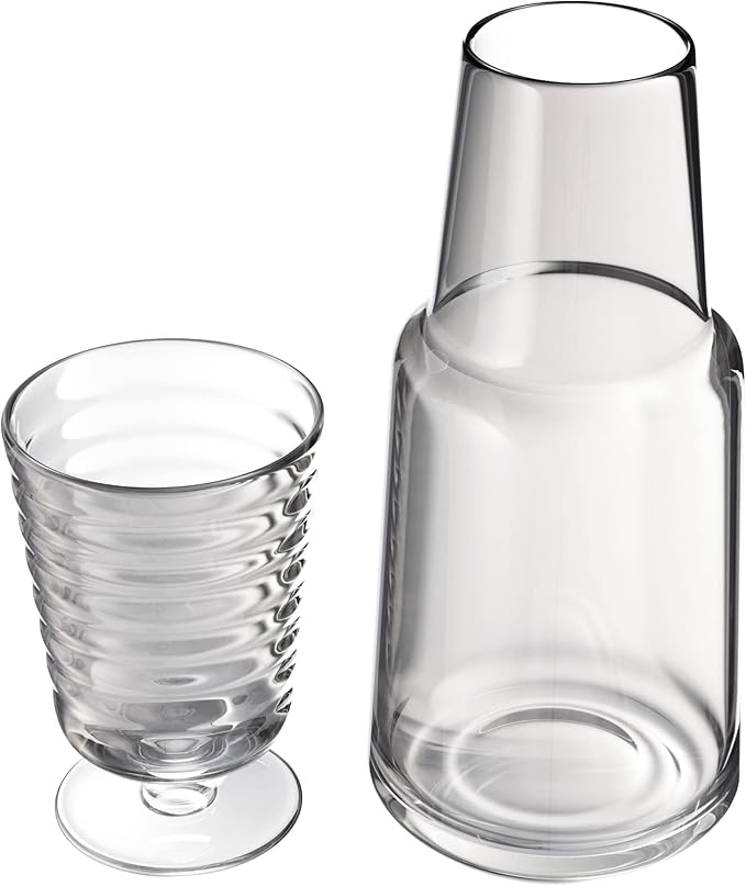 American Atelier 32 oz Bedside Water Carafe Set – 11" Glass Pitcher with Footed Tumbler Lid for Nightstand, Guest Room, Office, Bathroom, Durable, Stylish Drinkware for Everyday Use (Gray)