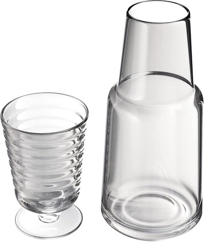 American Atelier 32 oz Bedside Water Carafe Set – 11" Glass Pitcher with Footed Tumbler Lid for Nightstand, Guest Room, Office, Bathroom, Durable, Stylish Drinkware for Everyday Use (Gray)