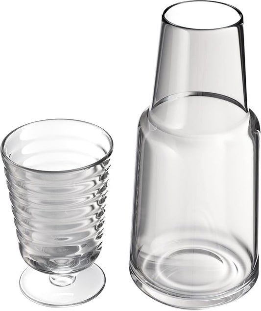 American Atelier 32 oz Bedside Water Carafe Set – 11" Glass Pitcher with Footed Tumbler Lid for Nightstand, Guest Room, Office, Bathroom, Durable, Stylish Drinkware for Everyday Use (Gray)