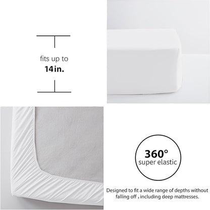 Zzlpp Queen Comforter Set 7 Pieces, White Seersucker Bed in a Bag with Comforter, Pillow Shams, Pillowcases, Flat Sheet, Fitted Sheet