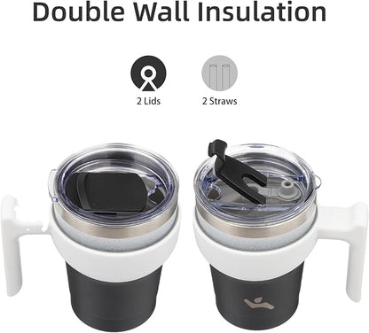 10 oz Tumbler with Handle and 2 Straw 2 Lid, Insulated Water Bottle Stainless Steel Vacuum Cup Reusable Travel Mug,Day Night