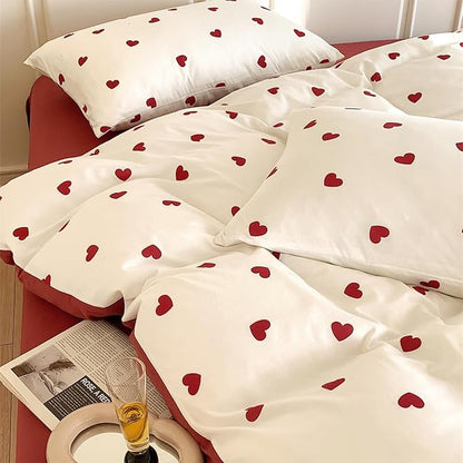 White Queen Comforter Set - Red Heart Comforter Set Queen Size, Quilt Bedding Set 3 Pieces, Soft & Lightweight Comforter(90‘’ x 90‘’) for Girl All Season & 2 Pillowcases(30‘’x20‘’)