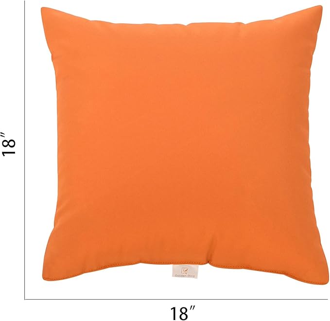 JMGBird Water-Resistant Outdoor Pillows Set of 2, 18x18 inch Durable Pure Orange Throw Pillows with Inserts for Patio Furniture