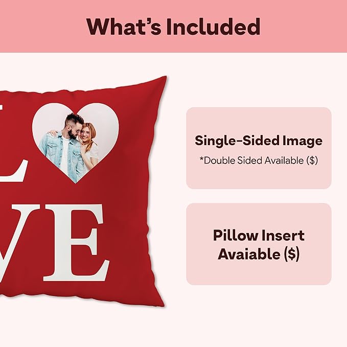 Fabric Textile Products Ships Next Day - Valentines Day Heart Decor - Custom Pillow - USA Made - Pillow with Pictures or Text - Valentines Gifts for Him or Her - Fluffy Soft Pillows - 20x20