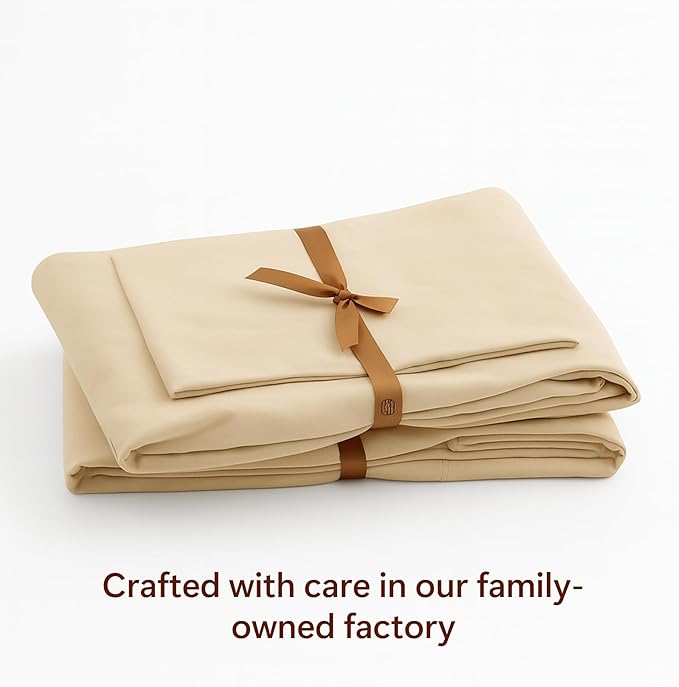 Peru Pima 415 Thread Count Percal King Sheet Set - 100% Peruvian Pima Cotton, 4 Piece (Flat, Fitted, 2 Pillowcases) - Cooling, Crisp, Deep Pocket, Hotel Quality Bedding - Latte