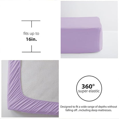 Zzlpp Twin Comforter Set 5 Pieces, Light Purple Seersucker Bed in a Bag with Comforter and Pillowcase, All Season Bedding Sets with 1 Comforter, 1 Pillow Sham, 1 Flat Sheet, 1 Fitted Sheet