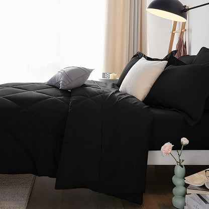 CozyLux California King Comforter Set Black - Cal King Bed in a Bag 7 Pieces, Luxury Soft Bed Set for All Seasons, Bedding Set with Down Alternative Comforter, Sheets, Pillowcases & Shams