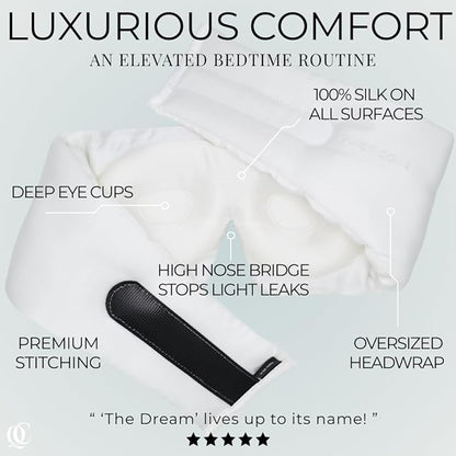 3D Silk Sleep Mask, Sleep Longer in Total Darkness and Comfort, Total Blackout Liner Blocks Light, Lightweight, 100% Silk 22 Momme, Foam Countour Does Not Crush Eyelashes (Pearl White)