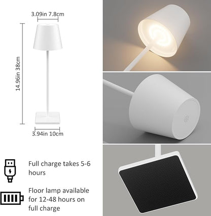 White Cordless Table Lamp, 2 Pack 5500mAh Battery Powered LED Table Light, 3 Color Temperatures Stepless Dimmable Rechargeable Table Lamps for Outdoor Restaurant Bedroom White 2 Pack