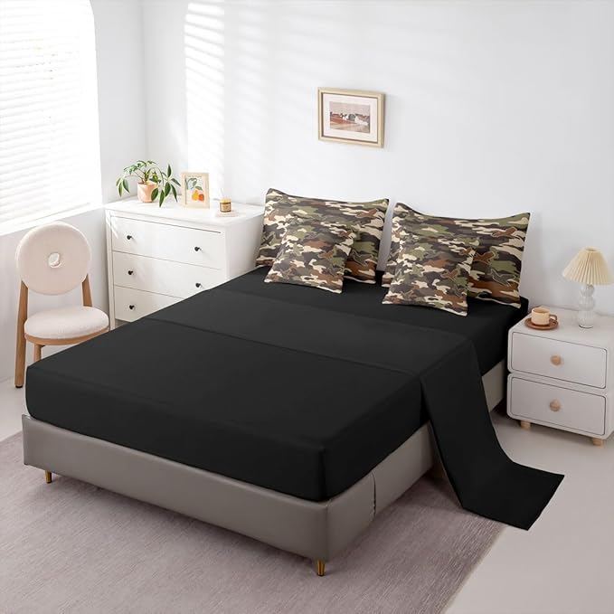 Erosebridal 3D Duck 7 Piece Bedding Set Full Camo Camouflage Comforter Set with Sheets Green Dark Wildlife Bed in a Bag Flying Animals Hunting Bed Sets Comforter