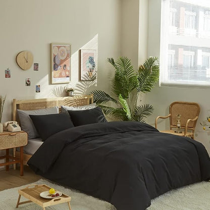 CLOTHKNOW Black Twin Comforter Set 3Pcs All Black Bedding Comforter Sets Soft Comforter Boys Men Comforter Sets